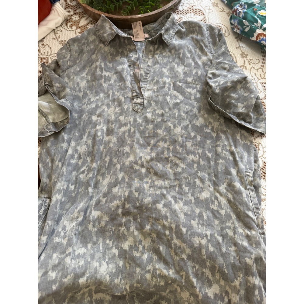 Philosophy Republic Clothing Tencel Dress XXL Grey Camo Split Neck Pockets